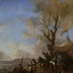 Cavalrymen halted at a Sutlers Booth